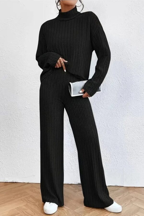 Kadın Uzun Kollu Balıkçı Yaka şardonlu Bluz Ve Pantolon Ikili Takım