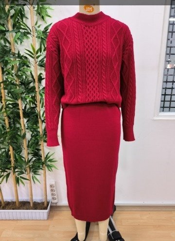 Kadın Uzun Kollu Balıkçı Yaka Bluz Ve Etek Ikili Triko Takım - Görsel 4