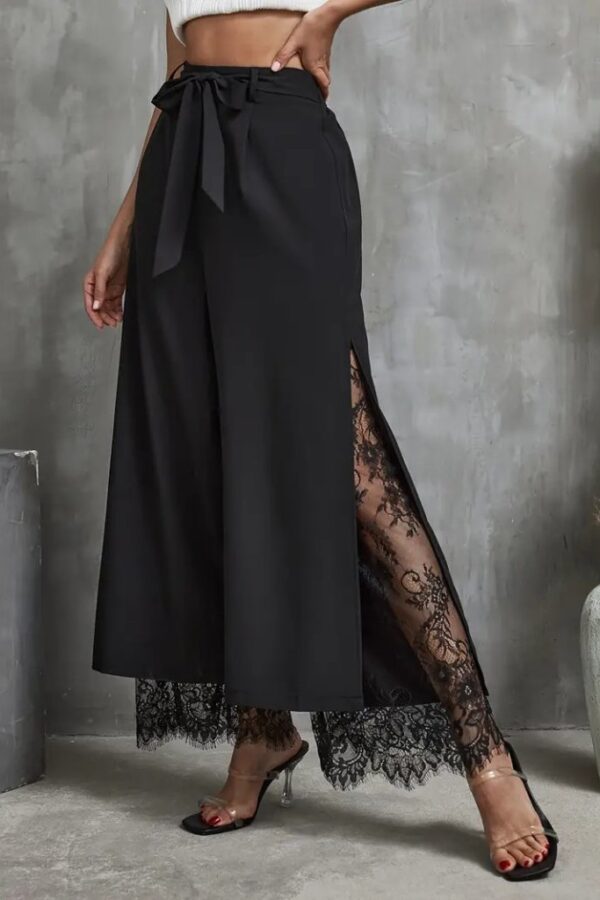 Kadın Yüksek Bel Belden Kuşaklı üst Dalgıç Alt Dantel Detaylı Dalgıç Pantolon Takım