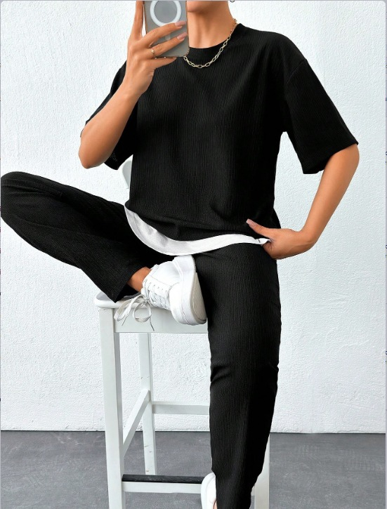 Kadın Bisiklet Yaka Atlet Detay Bürümcük Kumaş Ikili Takım - Görsel 2