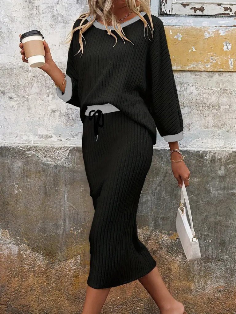 Kadın Uzun Kollu Yakası Açık şardonlu Kaşkorse Bluz Ve Eteği Bağcıklı Ikili Takım - Görsel 4