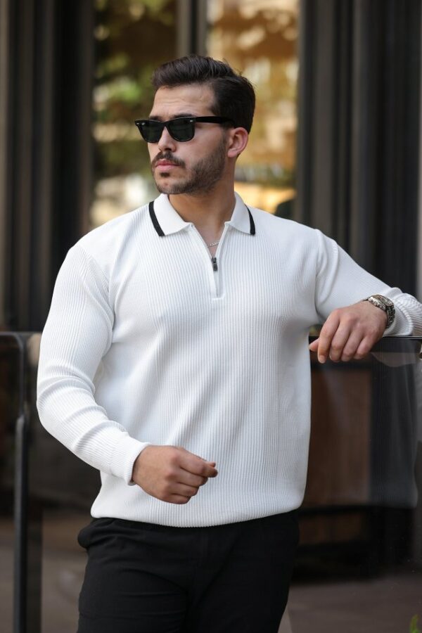 Erkek Yakaları çizgi Detaylı Selanik örme Triko