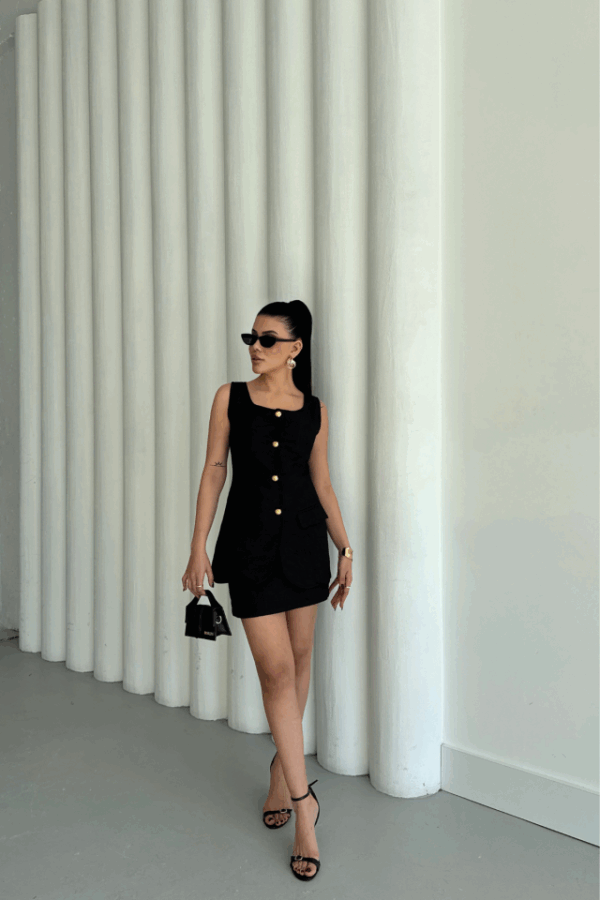 JAKAR KETEN YELEK - KISA ETEK TAKIM - Siyah