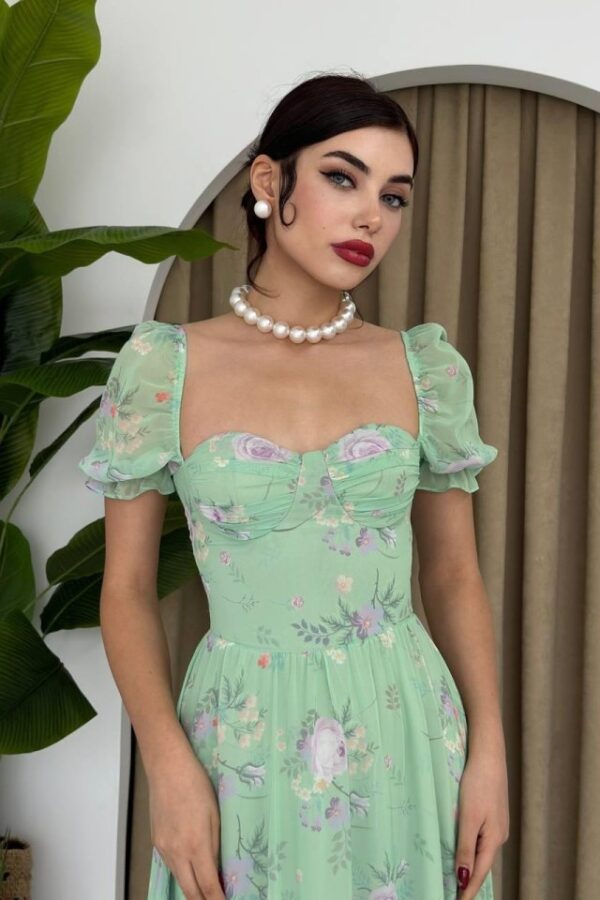 ŞİFON KUMAŞ DİJİTAL DESEN BASKILI ELBİSE