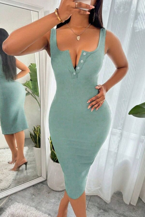 Kadın Askılı önü Düğmeli Midi Kaşkorse Elbise