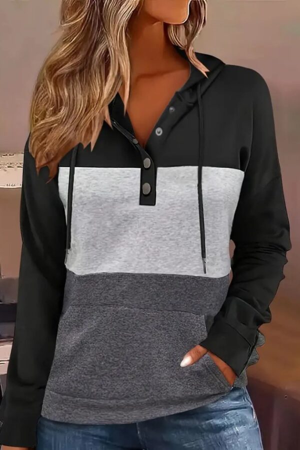 Kadın Uzun Kollu Kapşonlu çok Renkli Iki Iplik Bluz