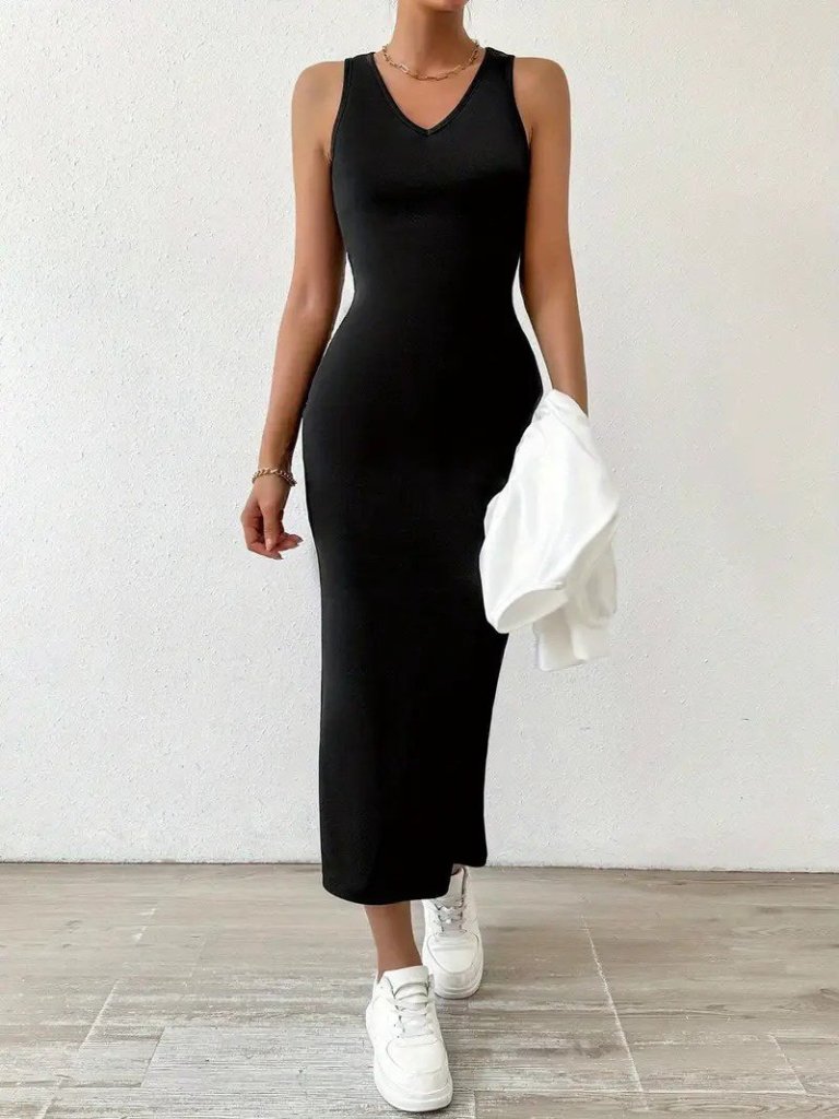 Kadın Askılı Yuvarlak Yaka Viskon Iki Iplik Elbise Ve V Yakalı Bluz Ikili Takım - Görsel 3