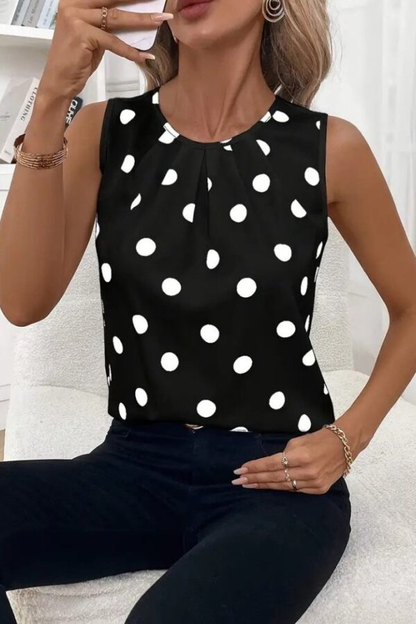 Kadın Askılı Yakası Büzgülü Puantiyeli Atlas Bluz