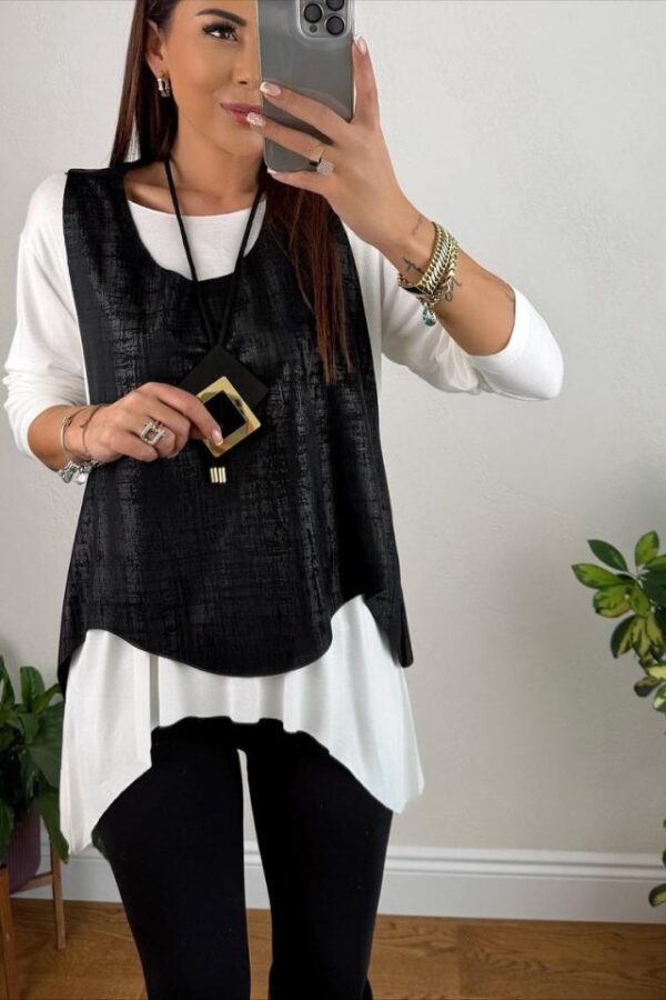 Kadın Siyah Deri Yelekli Kolye Dahil üçlü Takım