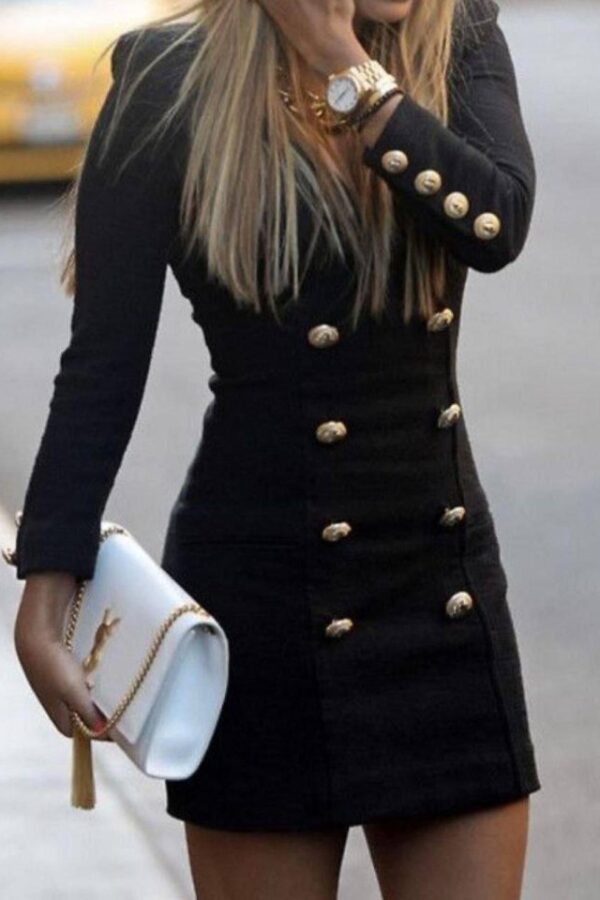 Kadın Uzun Kollu V Yaka Düğme Detay Ceket Elbise