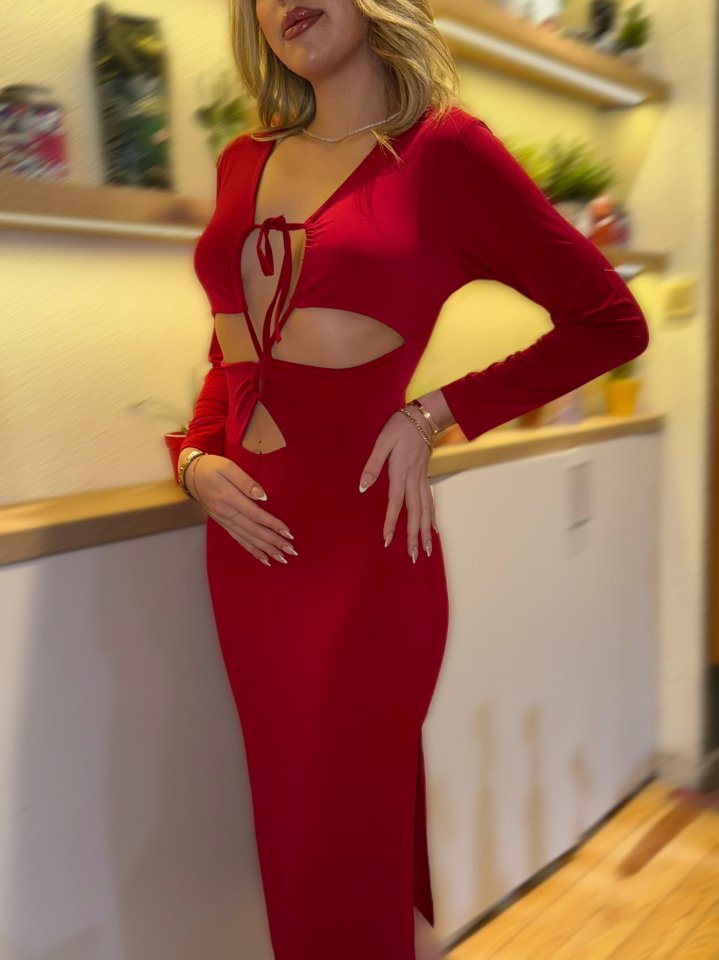 Kadın Uzun Kollu Göğüs Ve Göbek Dekolte Detay Sandy Midi Boy Elbise - Görsel 2