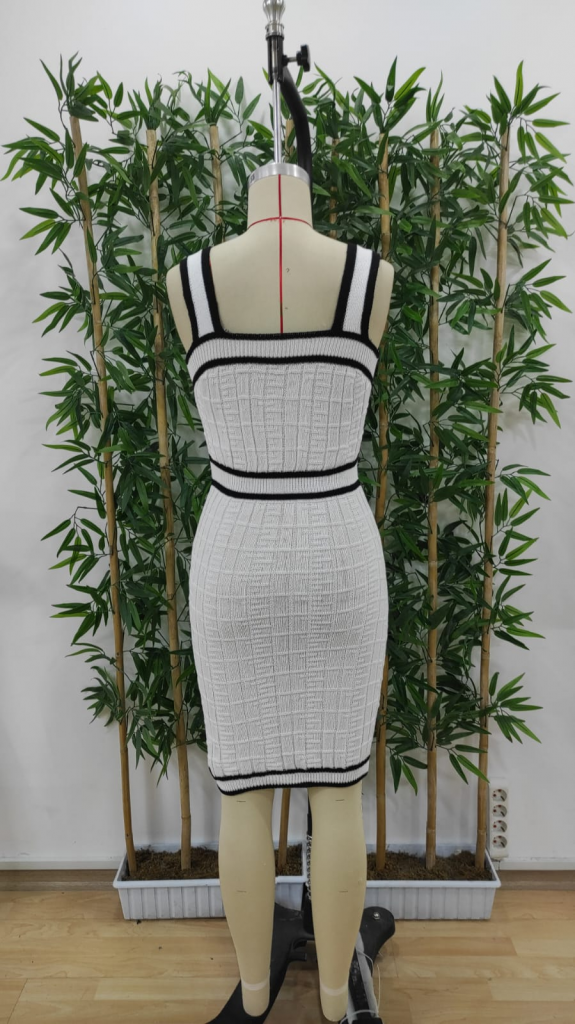 Kadın önü Düğme Detay Kalın Askılı Mini Triko Elbise - Görsel 7