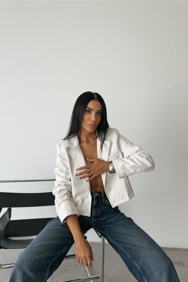 DERİ CROP CEKET TEK DÜĞME - Beyaz