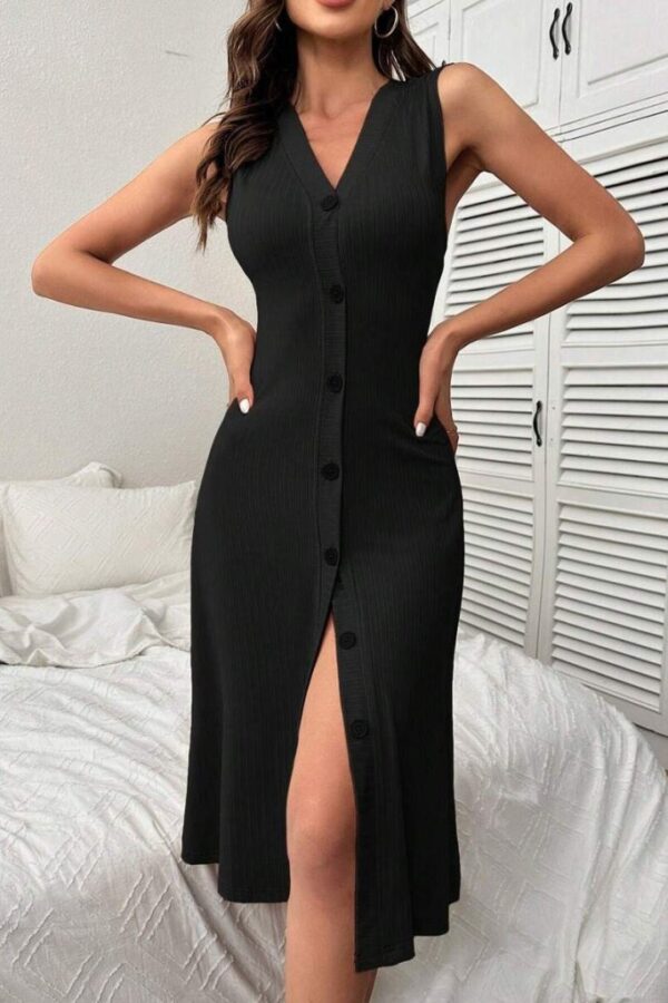 Kadın V Yakalı önden Düğmeli Kaşkorse Elbise