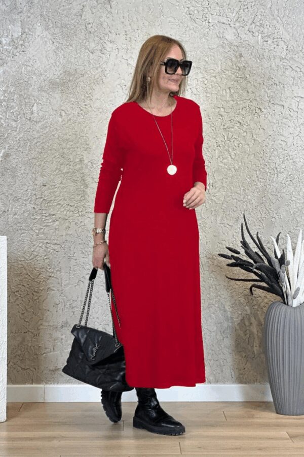 Kadın Uzun Kollu Bisiklet Yaka Iki Iplik Midi Boy Elbise