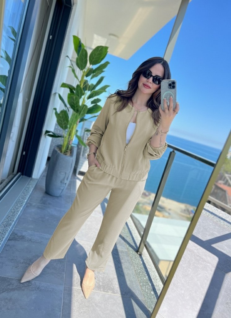 Kadın Uzun Kollu önden Fermuarlı Modal Ceket Ve Pantolon Ikili Takım - Görsel 17