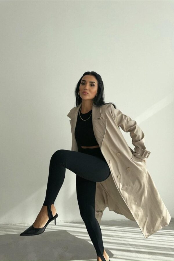 KAPİTONE DERİ TRENCH - Bej