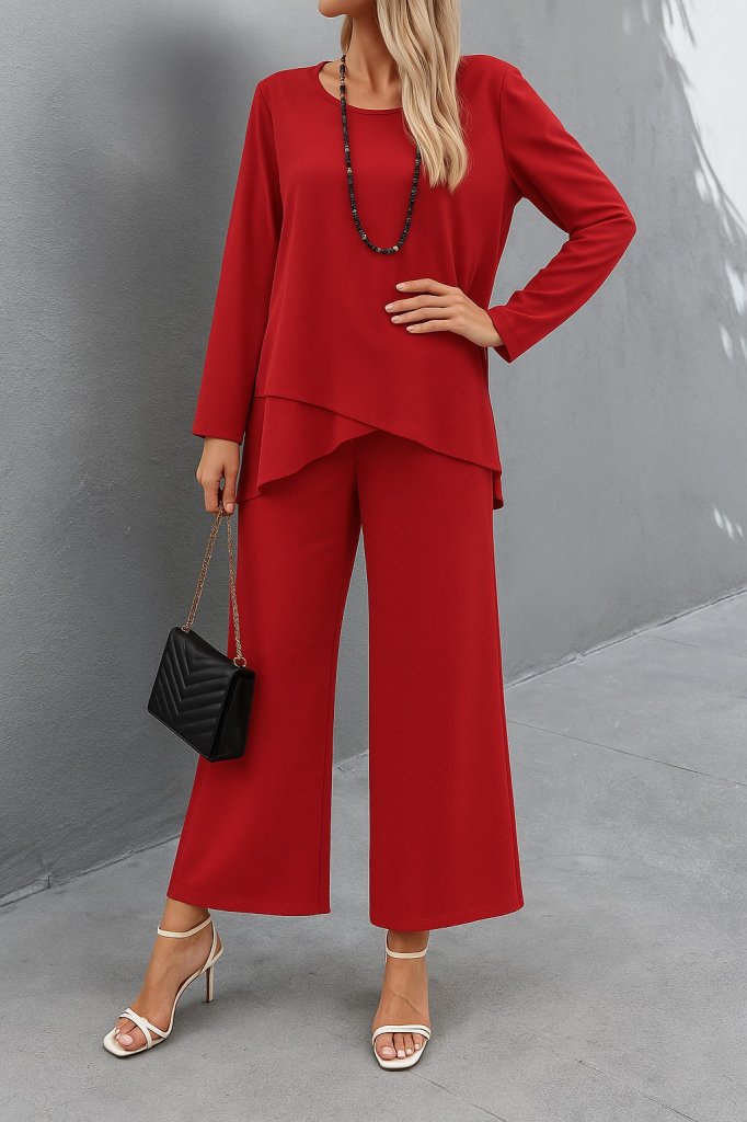 Kadın Uzun Kollu Asimetrik Detaylı Salaş Sandy Bluz Ve Pantolon Ikili Takım - Görsel 7