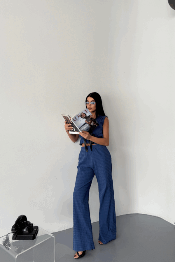 GOFRE BLUZ-PANTOLON TK KURDELE DETAYLI - Siyah