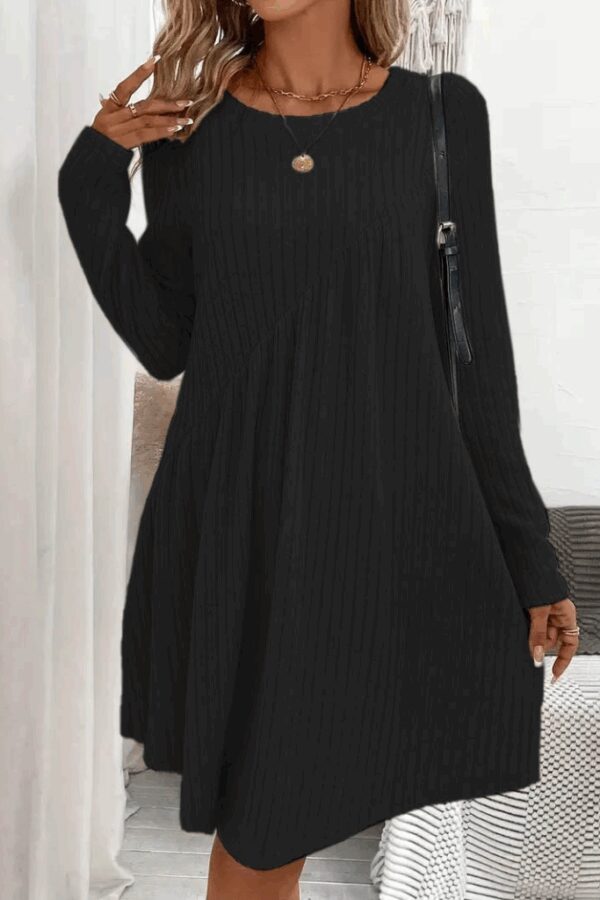 Kadın Uzun Kollu Yuvarlak Yaka Asimetrik Detaylı Kiloş şardonlu Kaşkorse Elbise