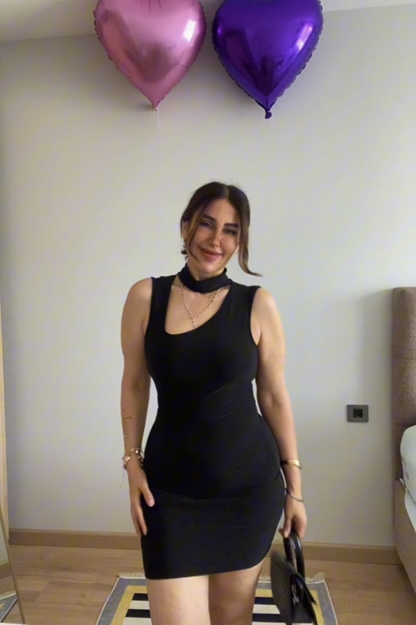 Kadın Asimetrik Yaka Sandy Kumaş Fırsat Ürün Diz Üstü Elbise