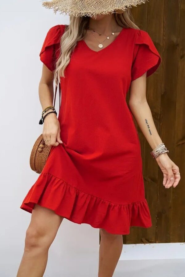 Kadın Kısa Kollu Bisiklet Yaka Fırfırlı Aerobin Elbise