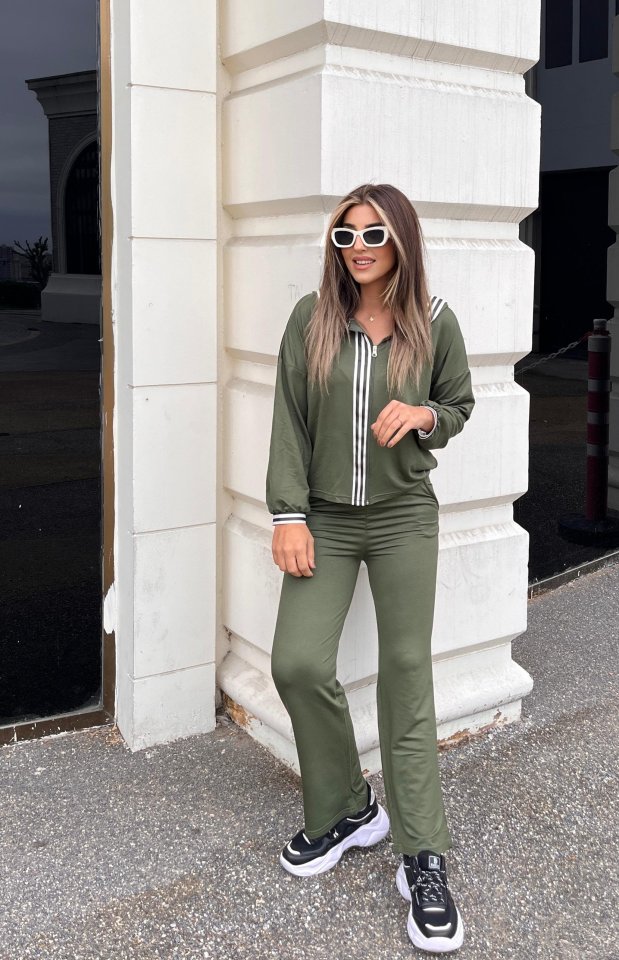 Kadın Uzun Kollu Kapşonlu önü Fermuarlı şerit Detay Viskon Iki Iplik Alt üst Ikili Takım - Görsel 7