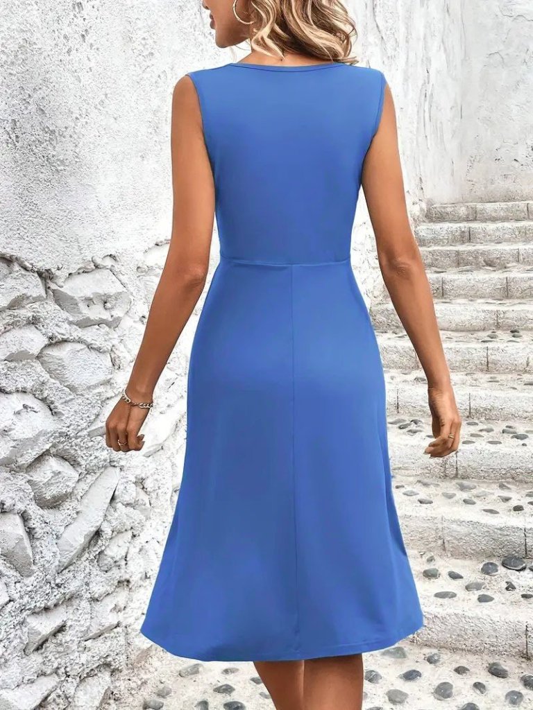 Kadın Askılı V Yakalı önde çapraz Detaylı Janjan Krep Elbise - Görsel 3