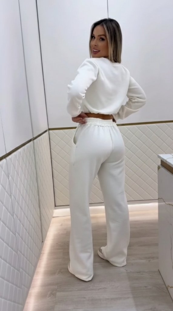 Kadın Uzun Kollu Bisiklet Yaka Desenli Iki Iplik şardonlu Bluz Ve Pantolon Ikili Takım - Görsel 2