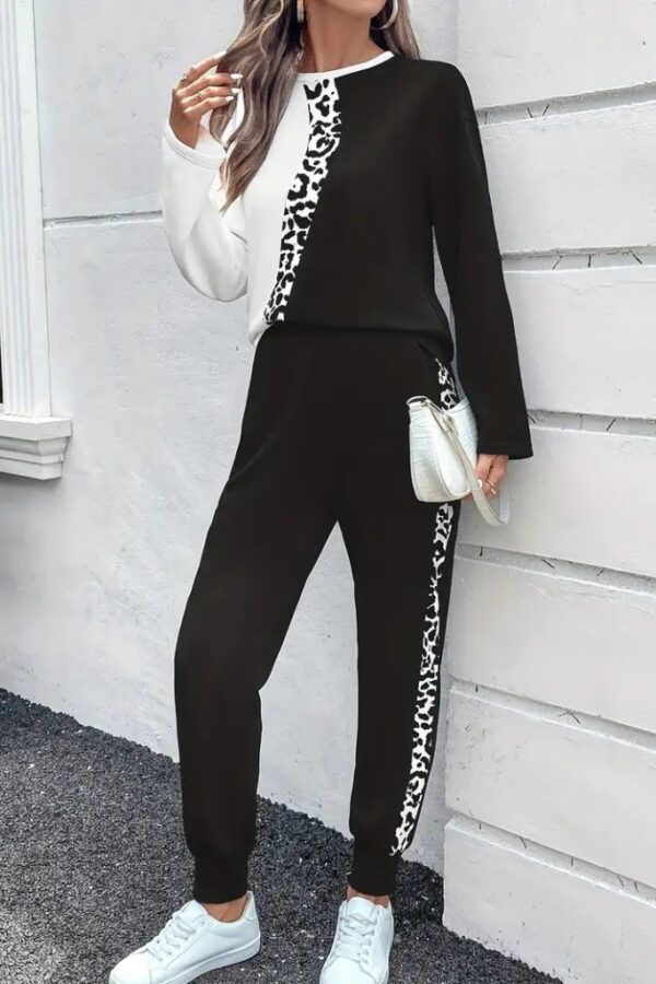 Kadın Uzun Kollu Bisiklet Yaka çift Renkli Viskon Iki Iplik Bluz Ve Pantolon Ikili Takım
