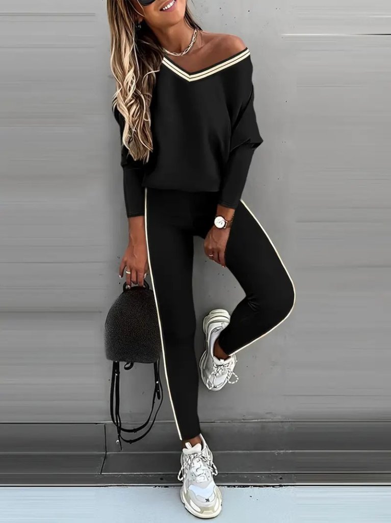 Kadın Uzun Kollu Tek Omuzu Açık Detaylı Viskon Iki Iplik Bluz Ve Pantolon Ikili Takım - Görsel 4