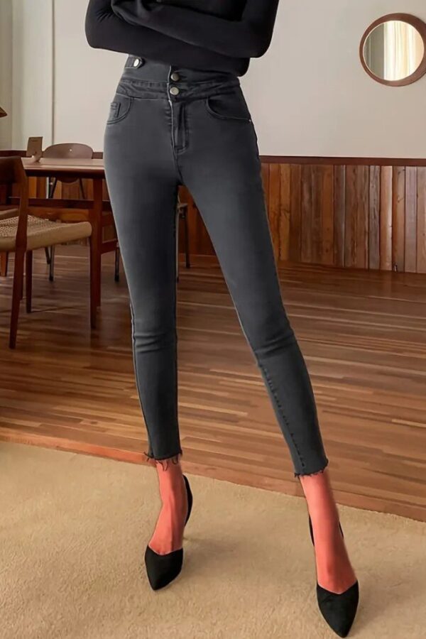 Kadın Yüksek Bel önden Düğmeli Cepli Dar Kesim Detaylı Kot Pantolon