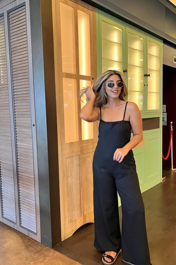 Kadın Askılı Yandan Fermuarlı Geniş Paçalı Valencia Tulum