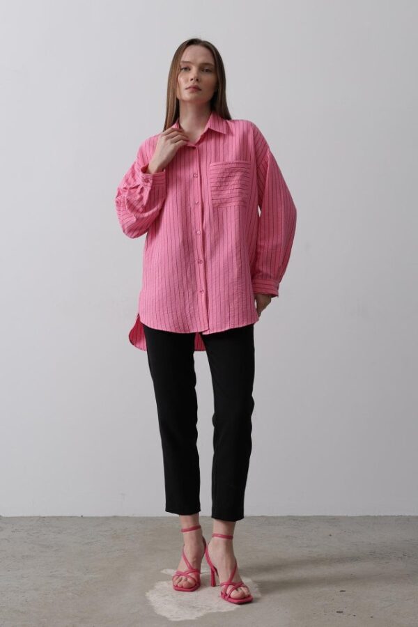 Çizgili Tek Cep Gömlek - Mavi