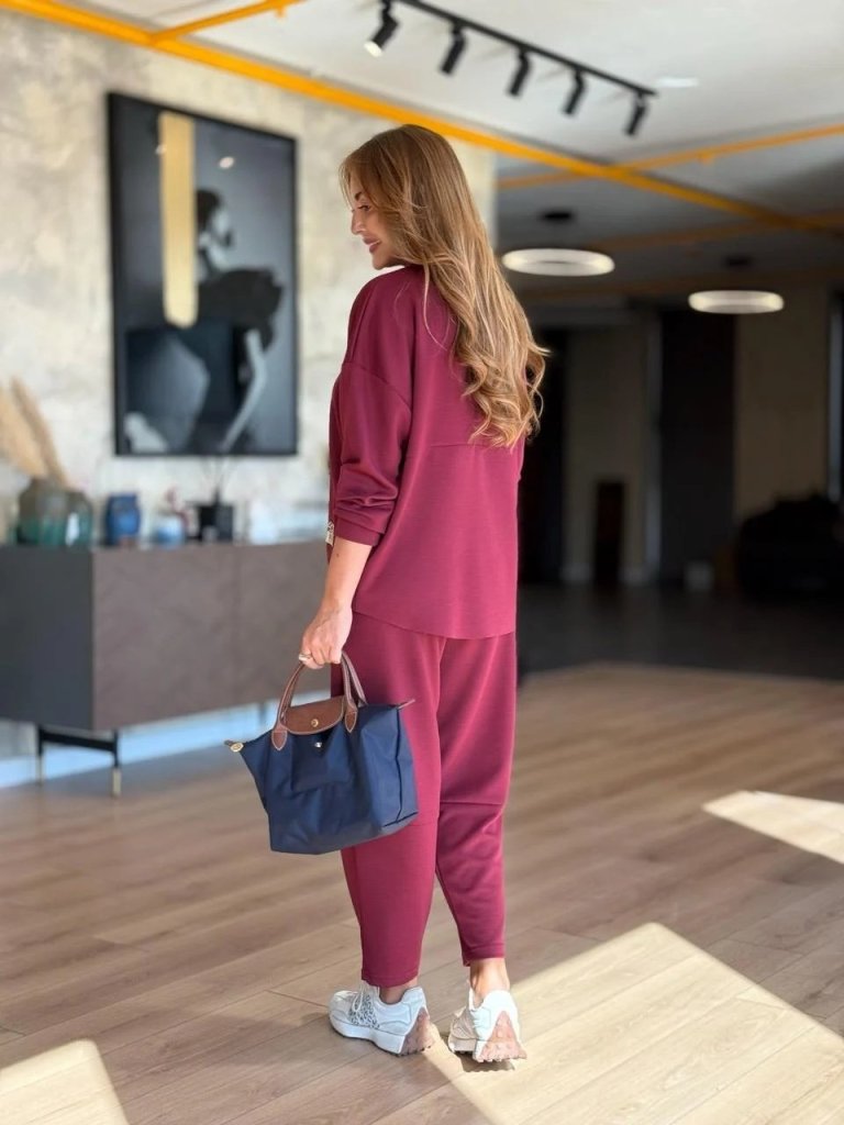 Kadın Uzun Kollu Bisiklet Yaka Viskon Iki Iplik Bluz Ve Pantolon Ikili Takım - Görsel 9