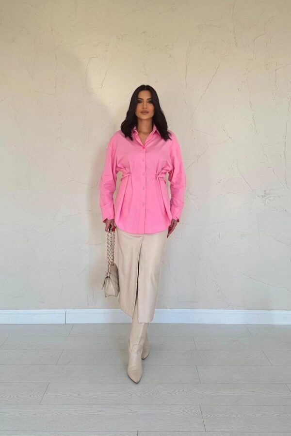 Pembe Düğme Detaylı Gömlek