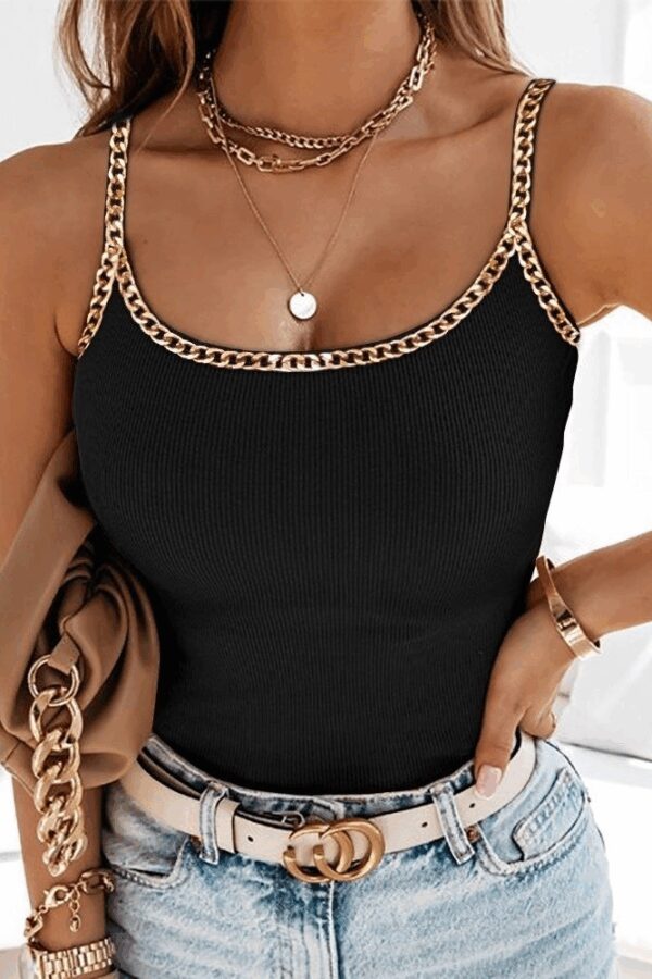 Kadın Askılı U Yaka Zincir şeritli Kaşkorse Bluz