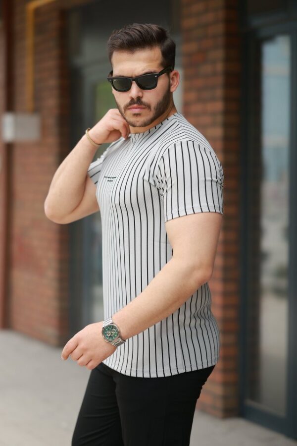 Erkek Dikey çizgili Ottoman Kumaş Kısa Kollu T-shirt