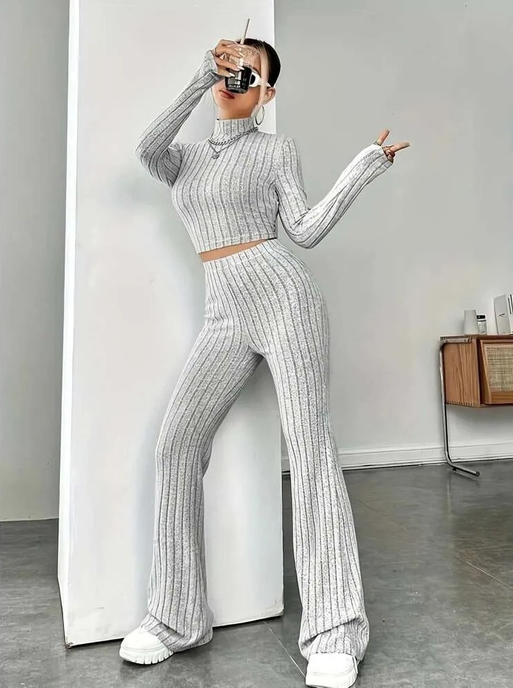 Kadın Uzun Kollu Balıkçı Yaka Krop Ve Pantolon şardonlu Kaşkorse Ikili Takım - Görsel 7