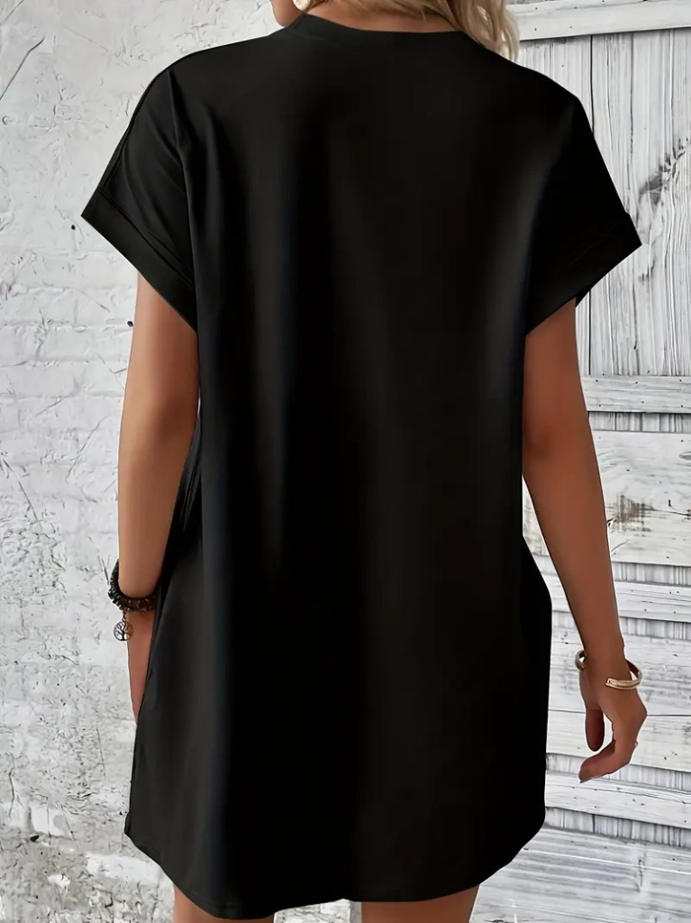 Kadın Kısa Kollu Bisiklet Yaka Cepli Kelebek Baskılı Viskon Elbise - Görsel 3