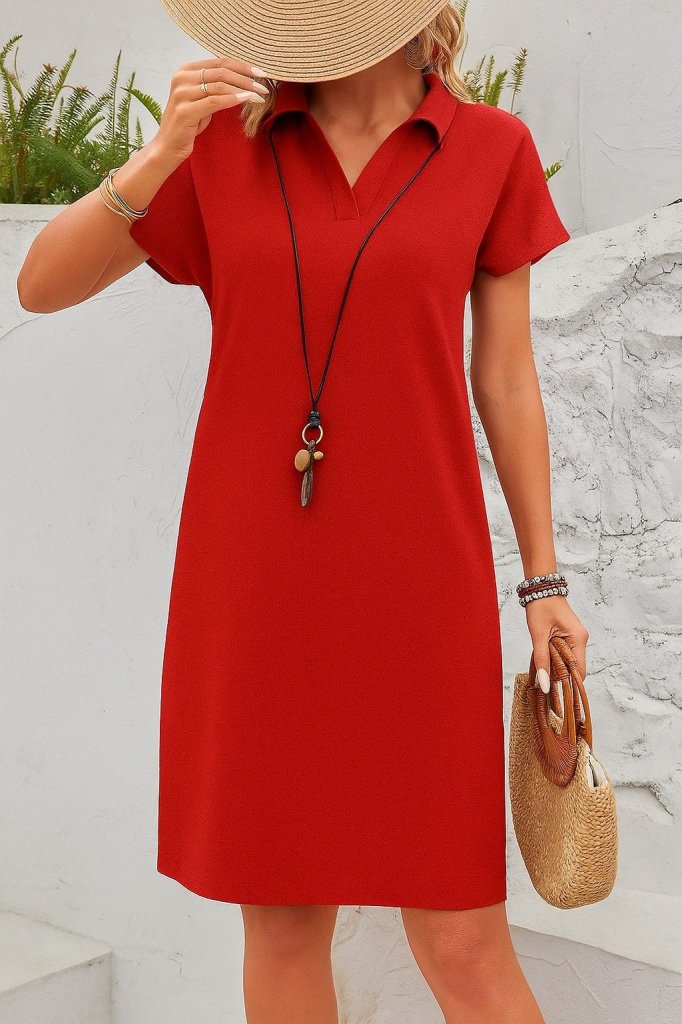 Kadın Kısa Kollu V Yakalı Bürümcük Elbise - Görsel 8