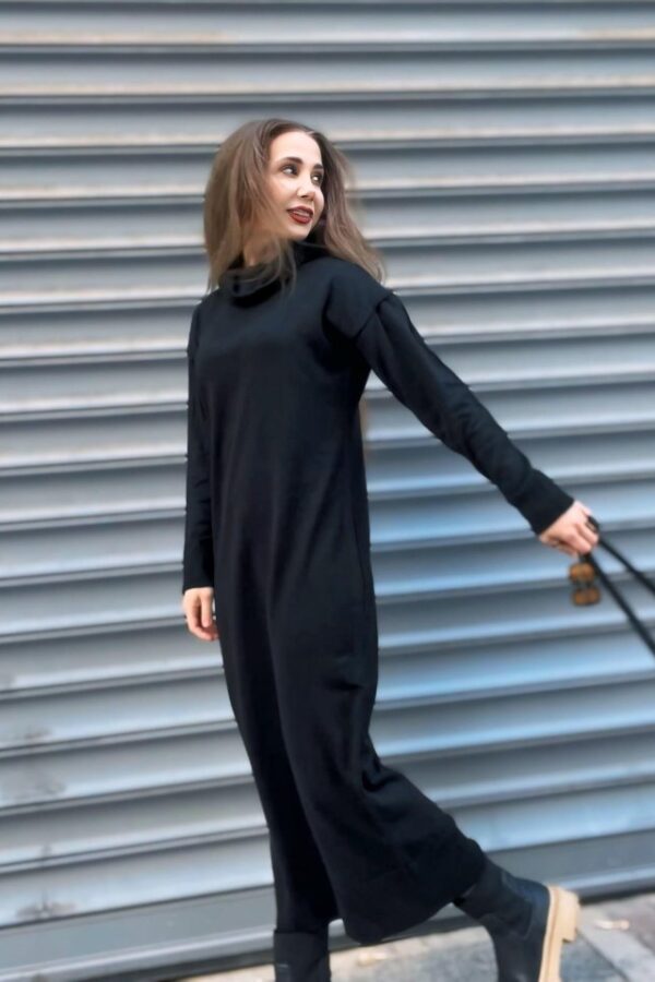 Kadın Uzun Kollu Boğazlı Midi Boy Triko Elbise (kemersiz)