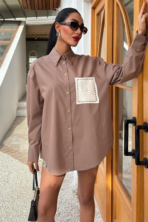 Süzine Cepli Arkası Yırtmaçlı Oversize Gömlek 3420