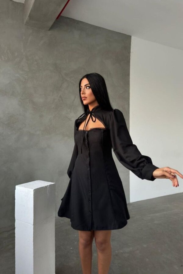 Kadın Uzun Kollu Balıkçı Yaka Göğüs Detay Diz üstü Elbise