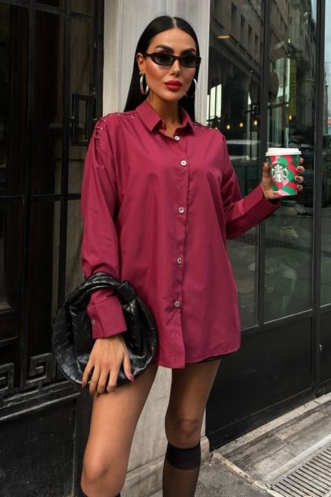 Kuşgözü Ve Biye Detaylı Poplin Gömlek 3419