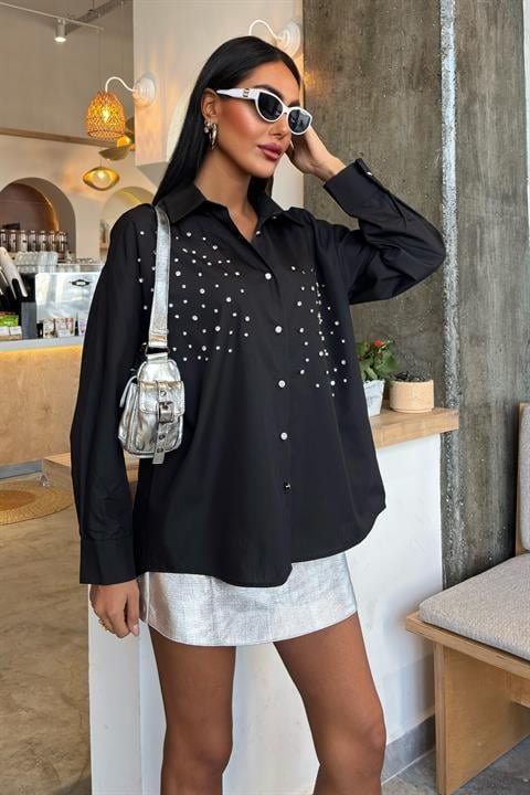 Kristal Taş Çakımlı Poplin Gömlek 3413
