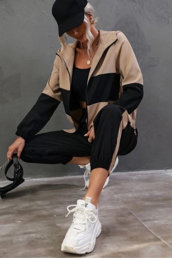 Kadın Uzun Kollu Kapşonlu önden Fermuarlı Viskon Iki Iplik Bluz Ve Pantolon Ikili Takım