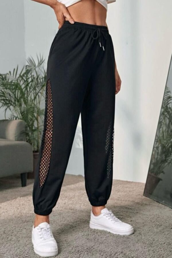 Kadın Yüksek Bel Yanı Kuşgözu Transparan Detay Eşofman Altı