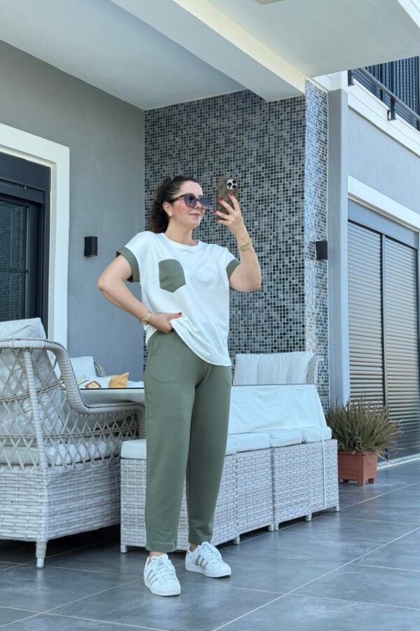 Kadın Kristal Kumaş Garnili Cep Detaylı Ikili Takım