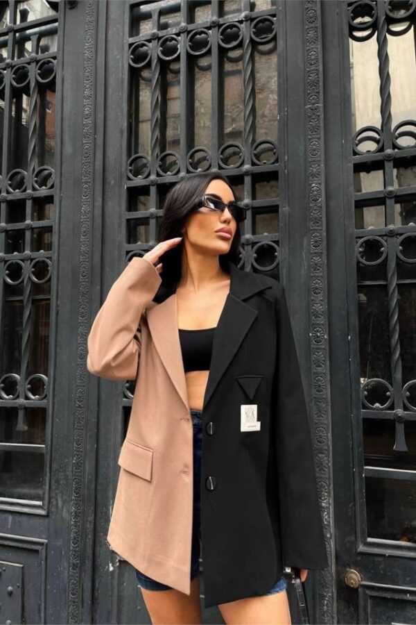 PARÇALI CEKET ETİKET DETAYLI - Kahverengi